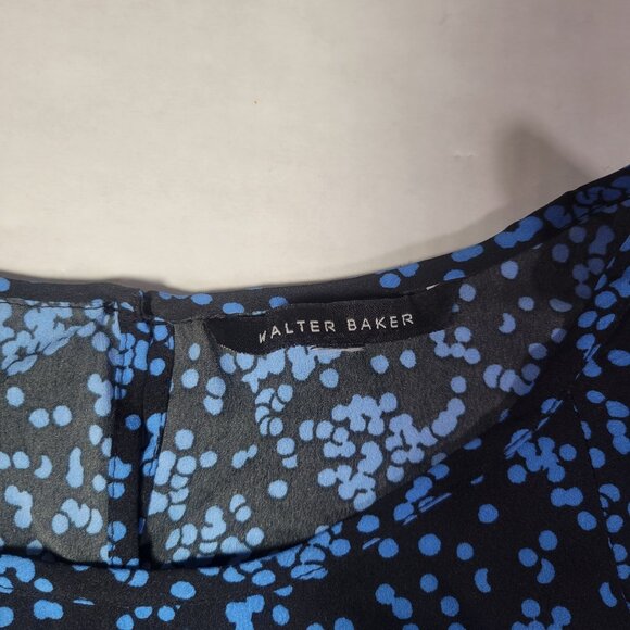 Walter Baker Blue Black Long Sleeve Printed Blouse No Size Tag See Measurements - Picture 2 of 7